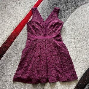 Free People Dark Maroon Floral Lace Overlay Mini Dress